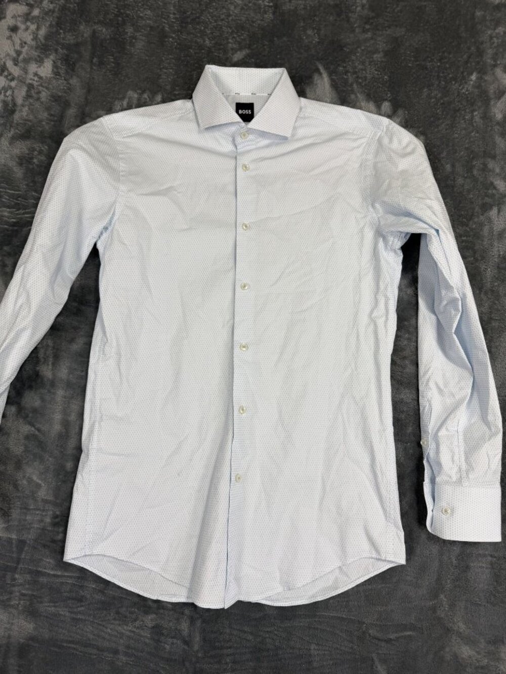Hugo Boss Mens Slim Fit  Blue Dress Shirt Size 15/38 Long Sleeve Polka Dot